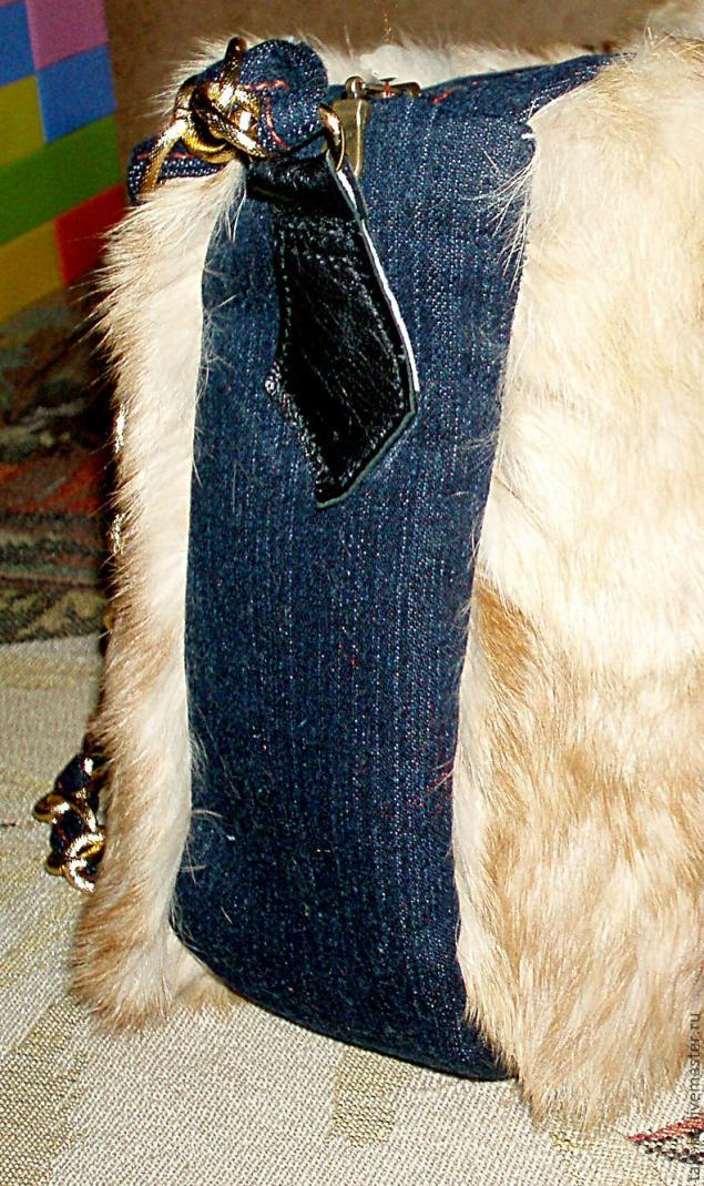 Мех сумка комбинированная с джинсовой тканью