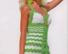 Летнее платье крючком бело-зеленое