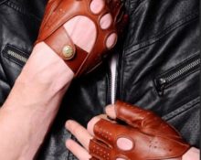 перчатки без пальцев мужские митенки рыжие кожаные