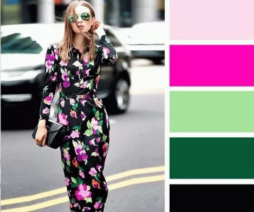 Сочетание зелёного и розового цвета в одежде: лучшие образы