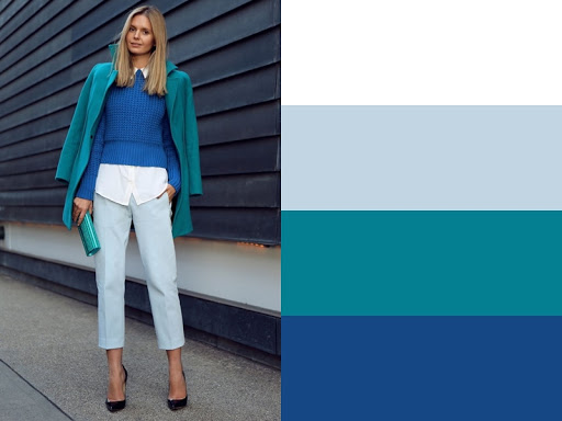 Сочетание голубого и бирюзового в одежде: фото как составить образ