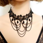 Retro-Ladies-Black-Lace-Gothic-Tattoo-Choker-Necklace-Tassels-Chain-Pendant-Jewelry-Fancy-Dress-Props
